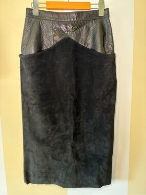 Vintage 80s Dominic Bellissimo Leather Suede Skirt Snakeskin Patchwork Sz 8